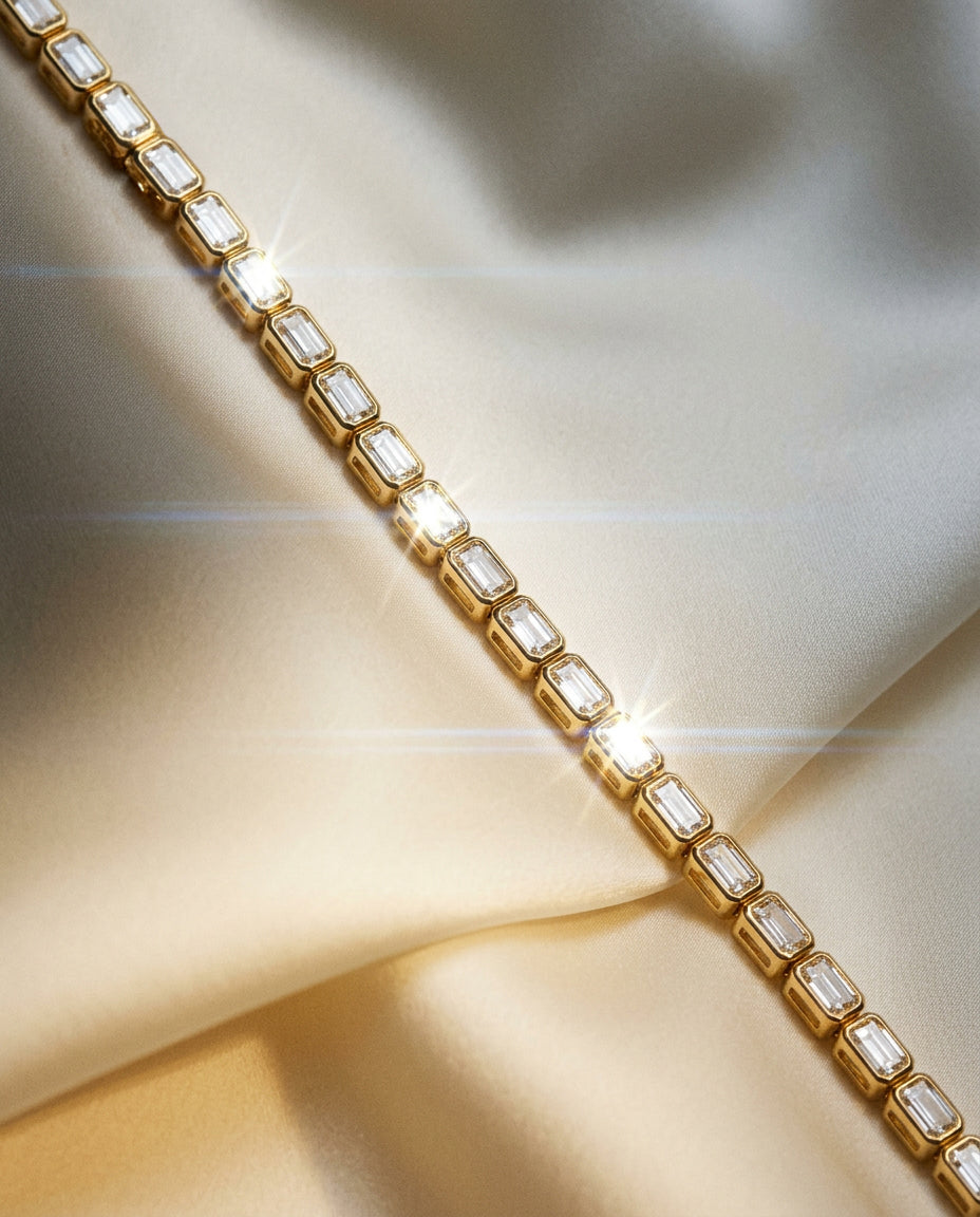 Jasmine Blossom 14k Gold Emerald Cut Tennis Bracelet