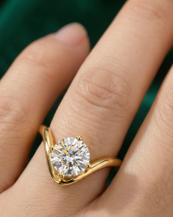 Celestia round engagement ring on the hand